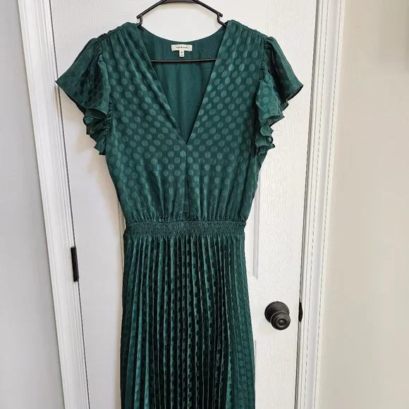 Max Studio Dresses Max Studio Polka Dot Pleated Satin Midi